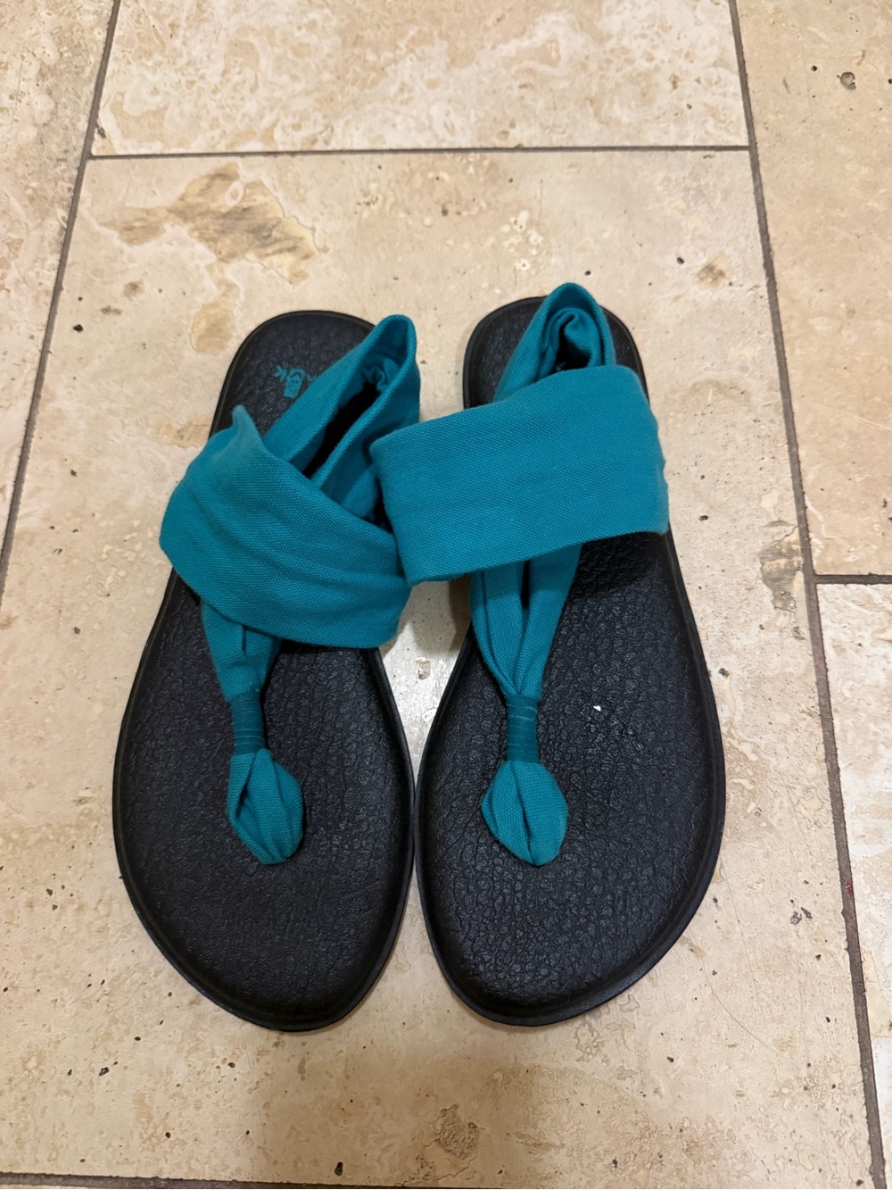 Sanuk Teal Fabric Twist Toe-Post Sandals